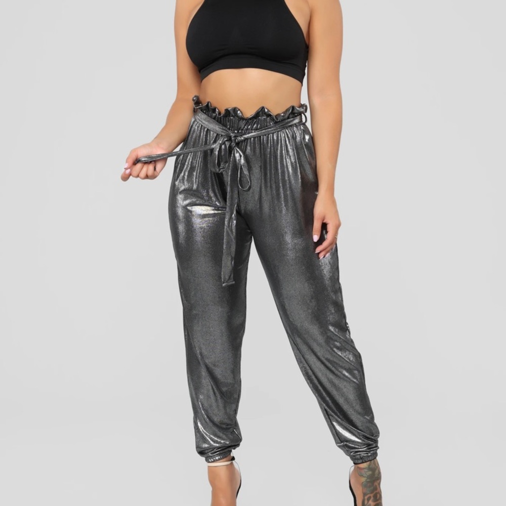 Metallic silver fashion Nova pants